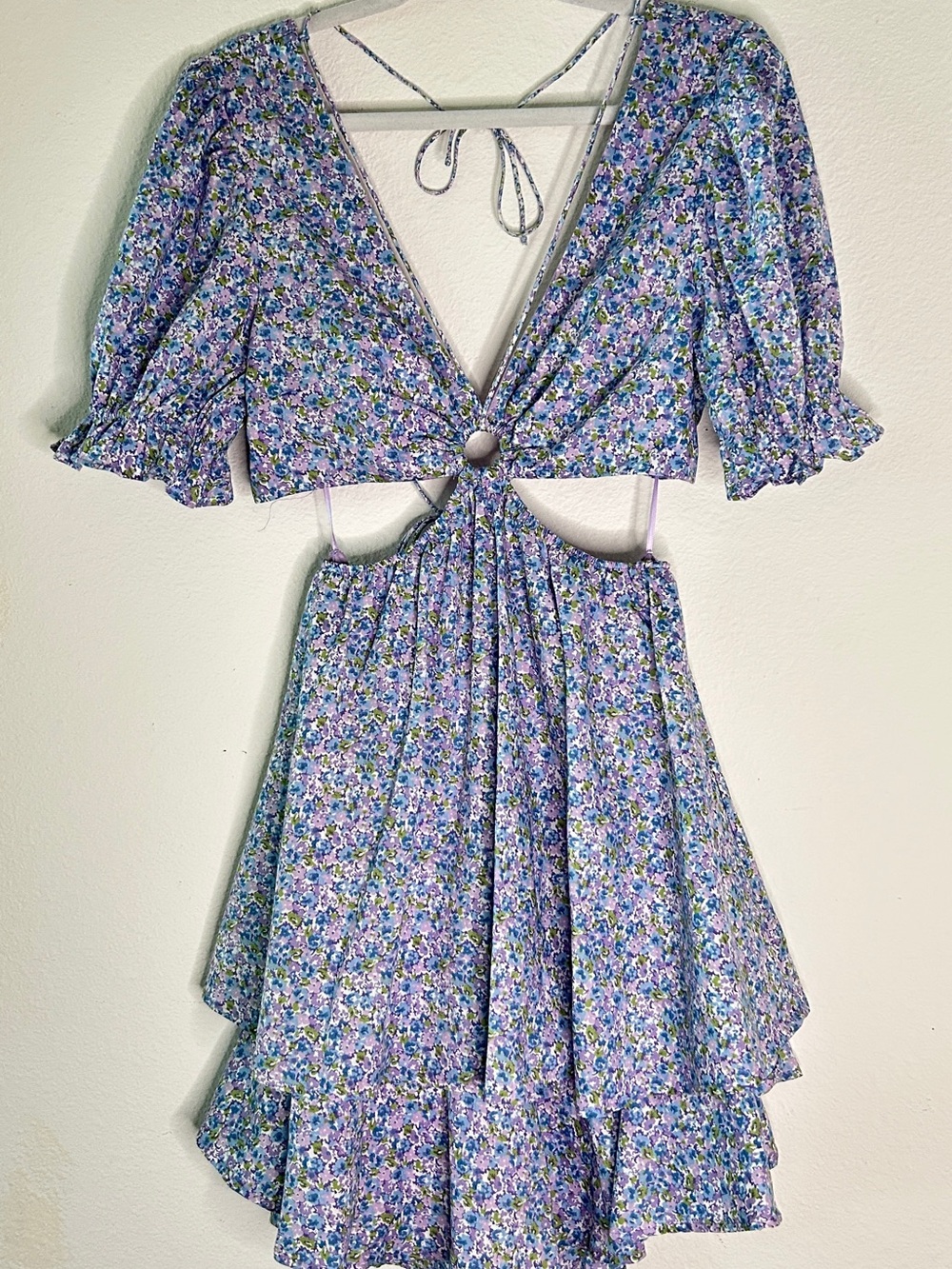 Floral Cutout V-Neck Mini Dress in Lavender